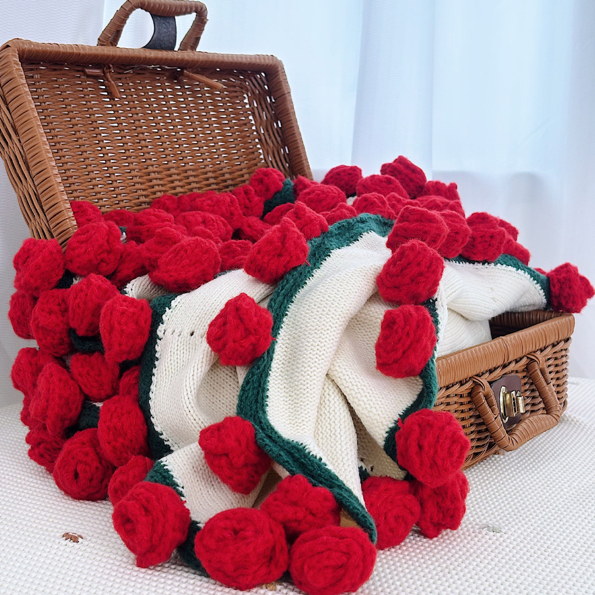 Ready-Made Rose Bouquet Blanket Office Nap Blanket Hand-Knitted Wool Blanket Lily of the Valley Flower Blanket Gift