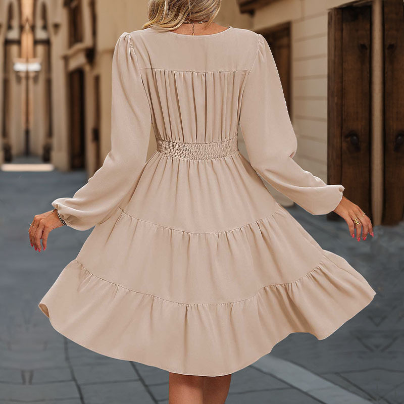 Elegant Ruffled Bodycon Dress Solid Color Versatile Suitable for Spring and Autumn Perfect for Office Wear