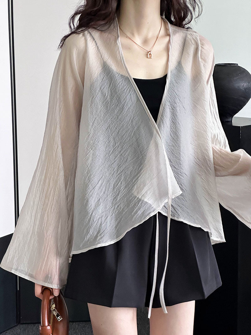 Áo Khoác Cardigan Nữ Tay Dài Phong Cách Trung Hoa Cổ Điển Màu Nâu, Kem