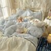 Foreign Trade New Korean Style Lazy Style Lace Four-Piece Bed Bed Sheets Quilt Cover Student Dormitory Three-Piece Bedding Set