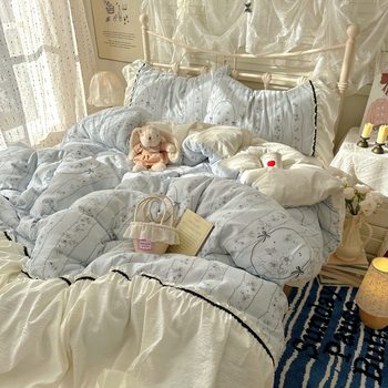 Foreign Trade New Korean Style Lazy Style Lace Four-Piece Bed Bed Sheets Quilt Cover Student Dormitory Three-Piece Bedding Set