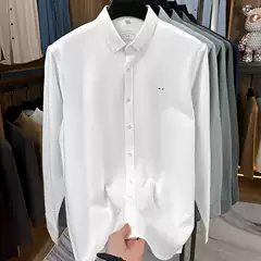 Summer New Style Men's Pure Cotton Fashionable Casual Lapel Simple Lightweight Breathable Comfortable Skin-Friendly Long-Sleeved Shirt