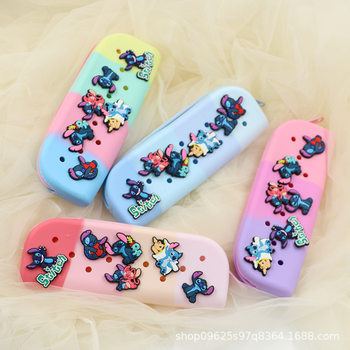 Cross-border cartoon stilty silicone pencil case creative DIY silicone hole student stationery bag small monster stationery box