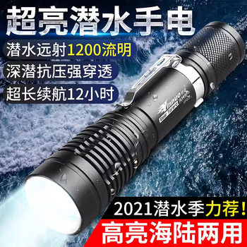 Waterproof flashlight strong light diving professional outdoor super bright long shot rechargeable sea driving durable drop-resistant small portable