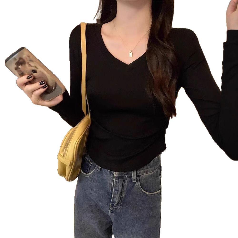 Womens Long Sleeve T Shirt Slim Fit Irregular Hem Wrinkle Resistant Fabric Casual Autumn Winter Wear