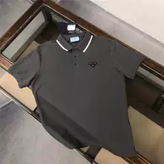 P's High Version Triangle Logo Business Casual Daily Summer Short-Sleeved T-Shirt for Men and Women Pujia Lapel Polo Shirt Top