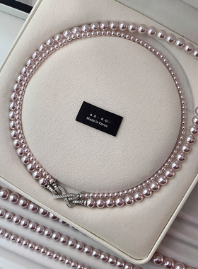 S家玫瑰紫色珍珠项链女双层叠戴轻奢小众秋冬2025新款锁骨毛衣链