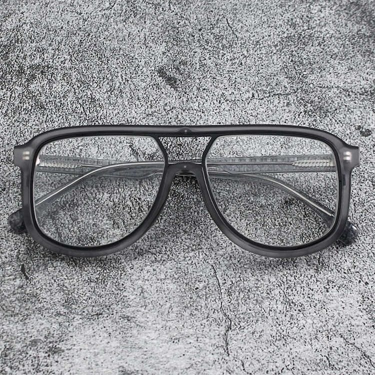 Retro fashion brand black frame glasses frame men's Korean-style double beam big face myopia can be equipped with degrees color changing anti-blue light female wholesale