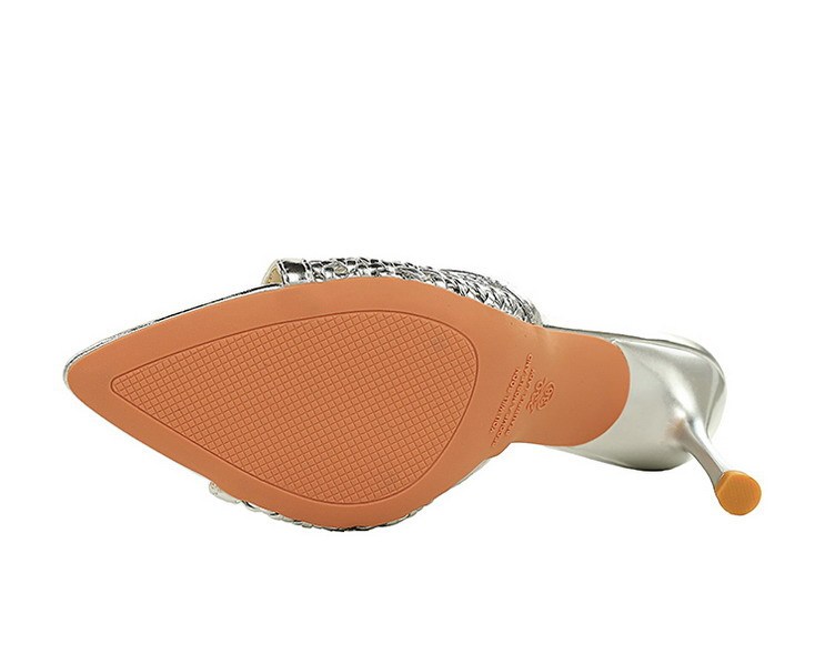 Sandal cao gót nữ mũi nhọn hở ngón quai dệt phối đồ thời trang — Màu bạc, Màu be, màu đen, Màu trắng