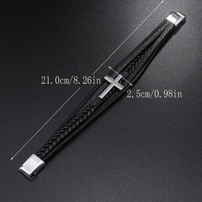 Europe and the United States hot new cross vintage leather bracelet men's multi-layer hand woven rope magnet buckle PU bracelet