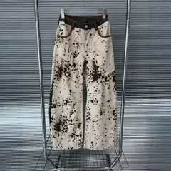 2025 Spring and Summer American Retro Leopard Print Pattern Stitching Denim Straight Leopard Pants Super Beautiful