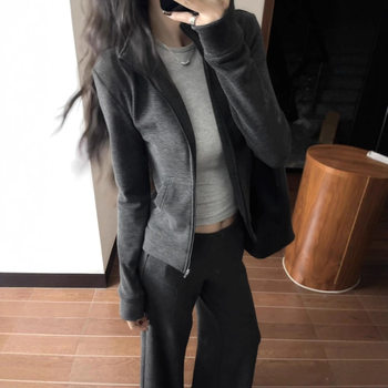 Korean Style Casual Sportswear Suit for Women Spring & Fall Slimming Look Half Turtleneck Cardigan Sweatshirt Pants Two-Piece Set