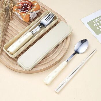 Stainless steel cute cheese portable three-piece tableware office worker student outdoor camping chopsticks spoon fork