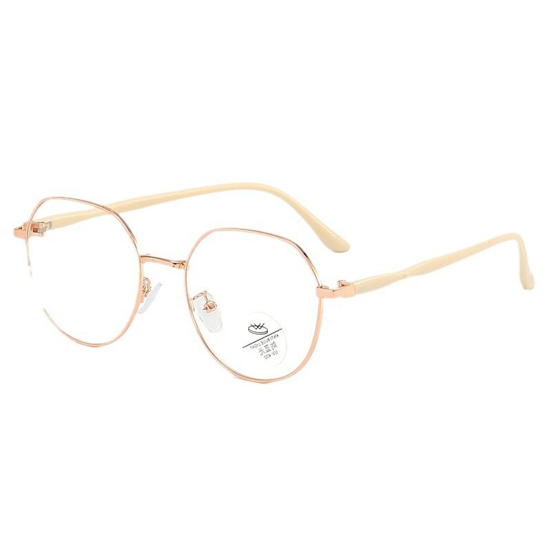 New Style Metal Anti-Blue Light Myopia Glasses Fashionable Retro Round Glasses Frame Women's Ins Simple Lightweight Flat Glasses