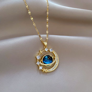 Starry Sky Planet Light Luxury Elegant Gorgeous Full Diamond Necklace Women's Versatile Clavicle Necklace Elegant Light Luxury Niche Design
