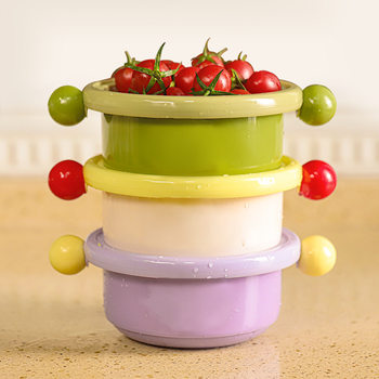 Double Ball Dopamine Drain Basket Vegetable Washing Basket Kitchen Washing Fruit Food Grade Fruit Basket Fruit Basin Double-Layer Multi-Function Household