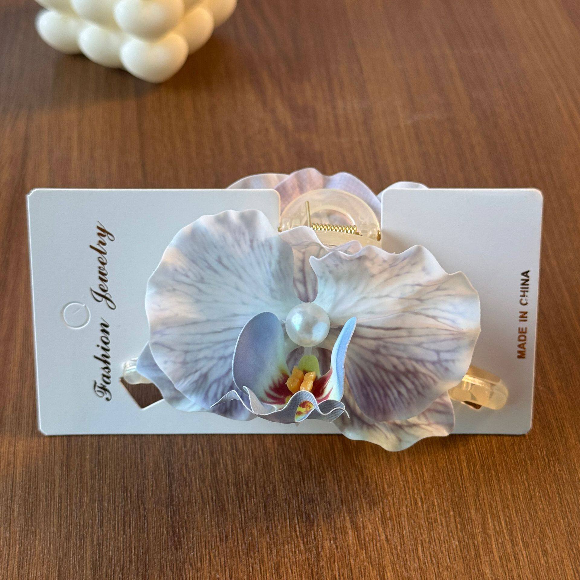 新款蝴蝶兰花朵发夹高颜值抓夹氛围感度假拍照鸭嘴夹发饰跨境头饰
