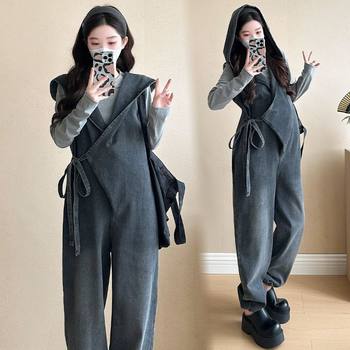 Unmun Maternity Suit Overalls Autumn and Winter Jeans Autum New Style 2025 Spring & Fall Fashionable and Wide