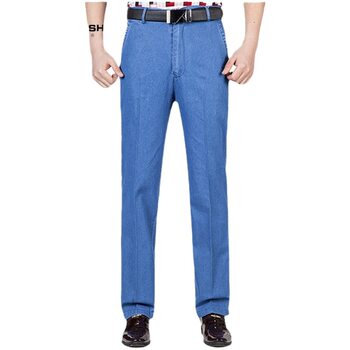 Perki kangaroo spring and summer thin men's jeans men's stretch high waist loose middle-aged and elderly dad casual