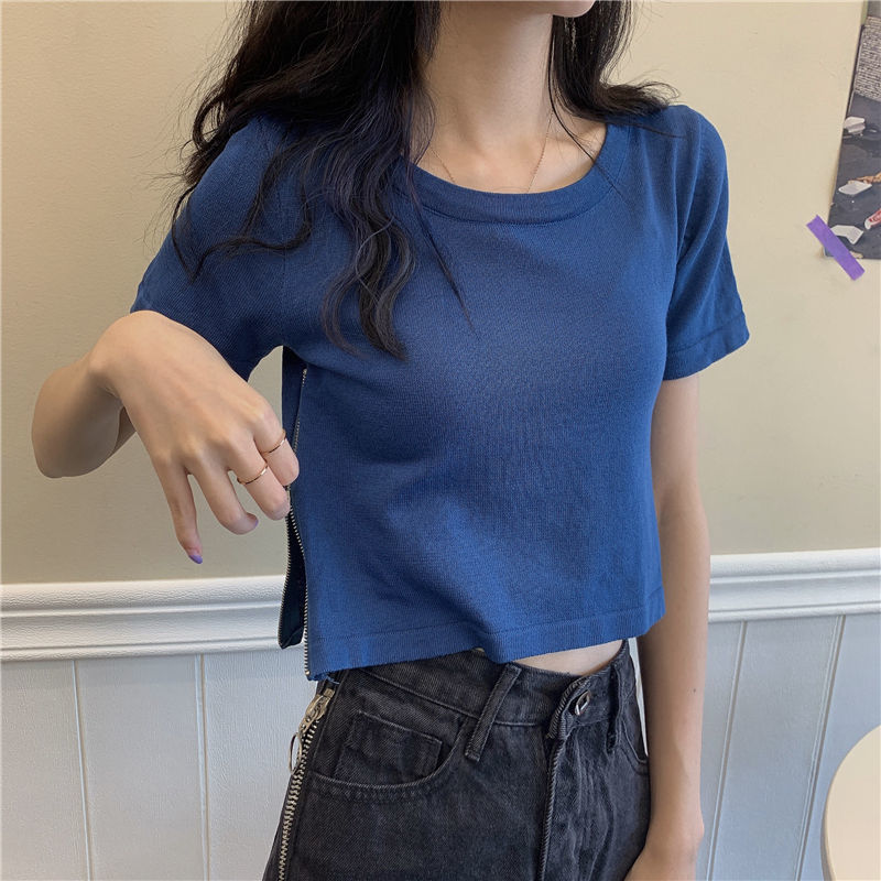 Short Sleeve Zipper T Shirt for Women Slim Fit Casual Style Summer Essential Available in Black Wholesale Sizes S to XXL