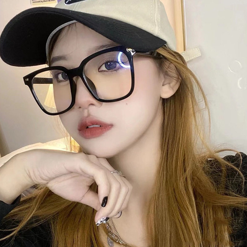 Korean style black glasses frame with large myopia frame glasses frame men's red book with blue light-proof flat glasses for women