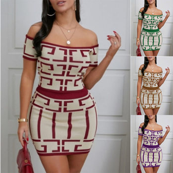 Amazon Independent Station ins New AliExpress Sexy Geometric Print Casual Two-Piece Skirt Set Women