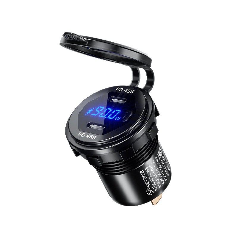 kewig dual PD fast charging aluminum alloy car USB mobile phone charger modified 45W high power waterproof car charger