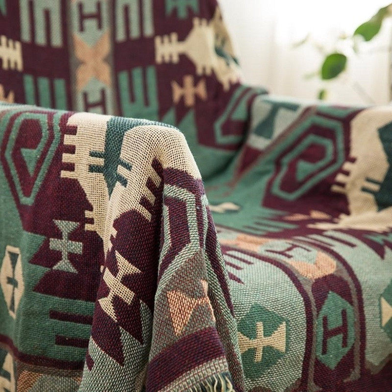 American Retro Double-Sided Sofa Cushion Cover Cloth Nordic Knitted Cotton Blanket Tiger Chair Cover Blanket Ethnic Style Vibrating Tail