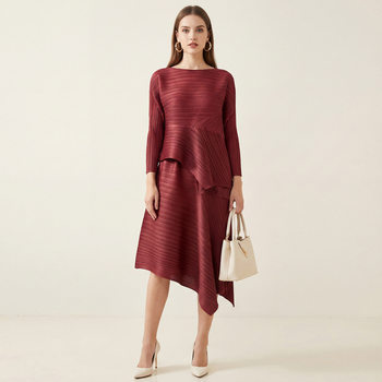 Miyake Irregular Folding Suit 2025 New Advanced Design Slim Top High Waist Skirt Two-Piece Set for Women