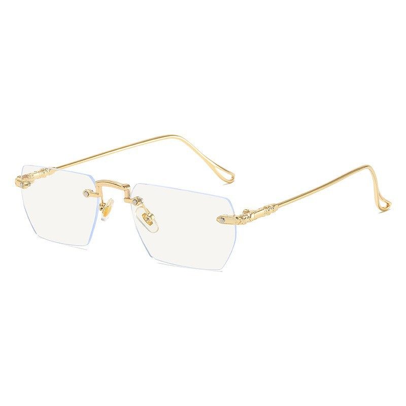 Silver Rimless Square Anti-Blue Light Flat Mirror Sexy Y2K Elegant Glasses Frame Can Be Matched with Myopia Men's and Women's Glasses Frames