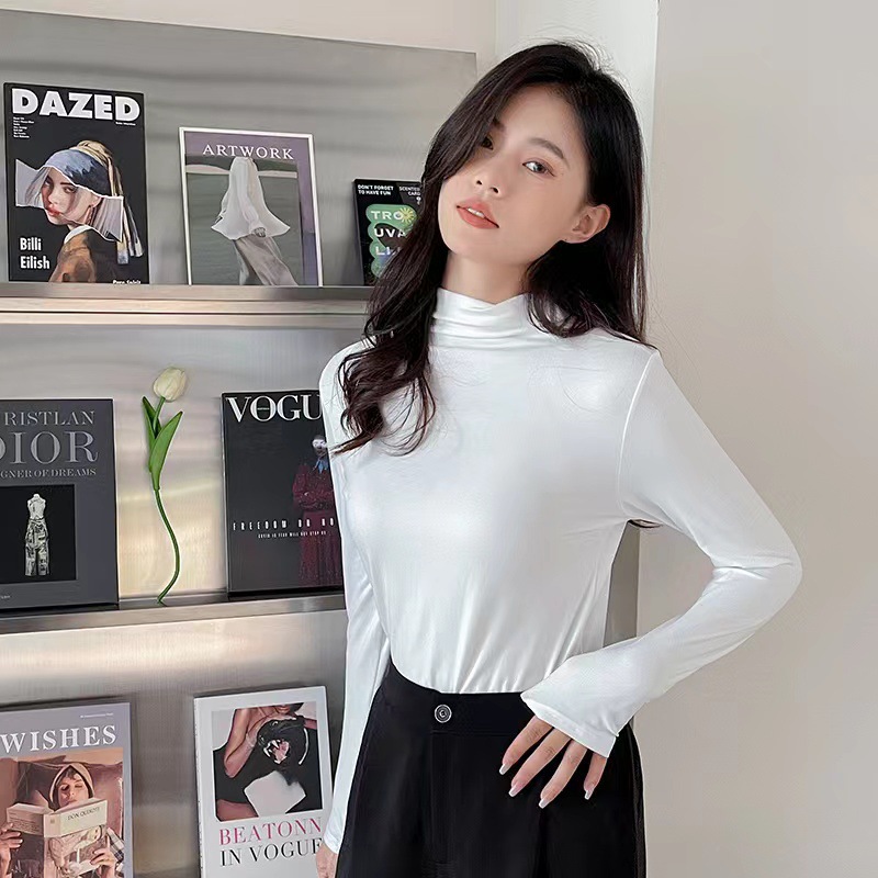 牛奶丝半高领打底衫女秋冬纯色内搭堆堆领修身长袖t恤面膜秋衣潮