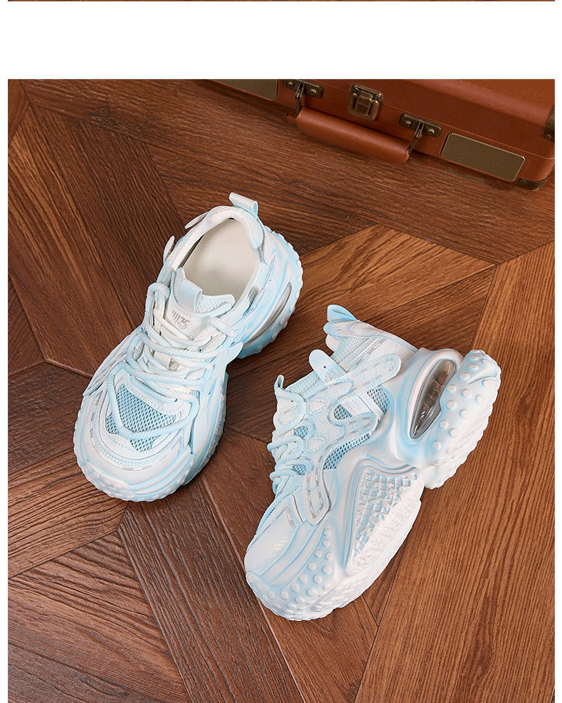 Giày sneaker nữ đế dày chunky lưới thoáng khí tăng chiều cao — Xanh dương, Trắng, Xám bạc, Xanh neon chi tiết 27