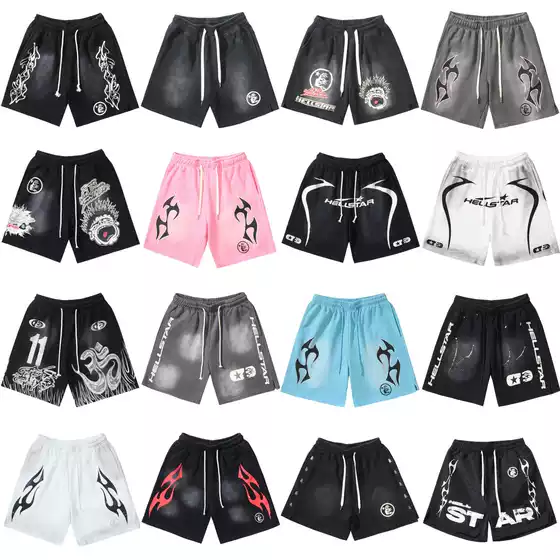 High-Quality American-Style Hellstar Shorts, Hellstar Casual Shorts, High Street Washed and Distressed Five-Point Pants