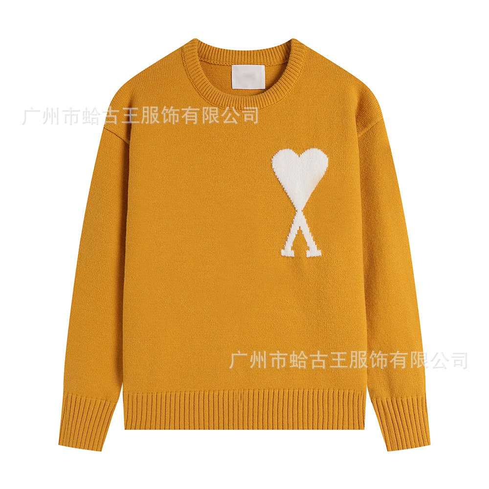 秋冬新款高领爱心毛衣男女条纹青年桃心跨境外贸休闲套头针织衫