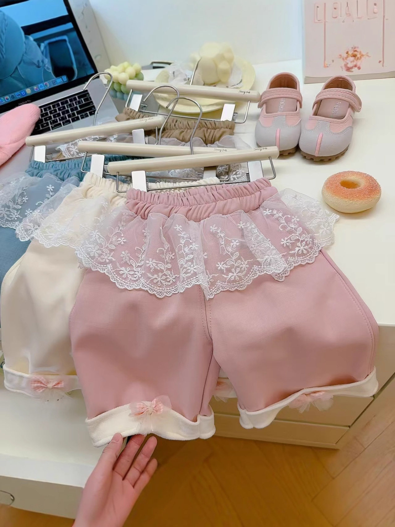 Children's Autumn & Winter Korean Style Wide-Leg Pants, Lace Casual Fake Skirt Hem Fleece-Lined Thickened Sweet Outerwear Trousers with Bow