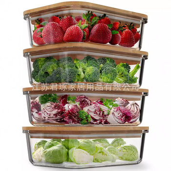 Glass Lunch Box Fresh-keeping Box Can Enter Refrigerator Student Lunch Box Lunch Box suit Sealed Fresh-keeping Bowl Microwave Lunch Box
