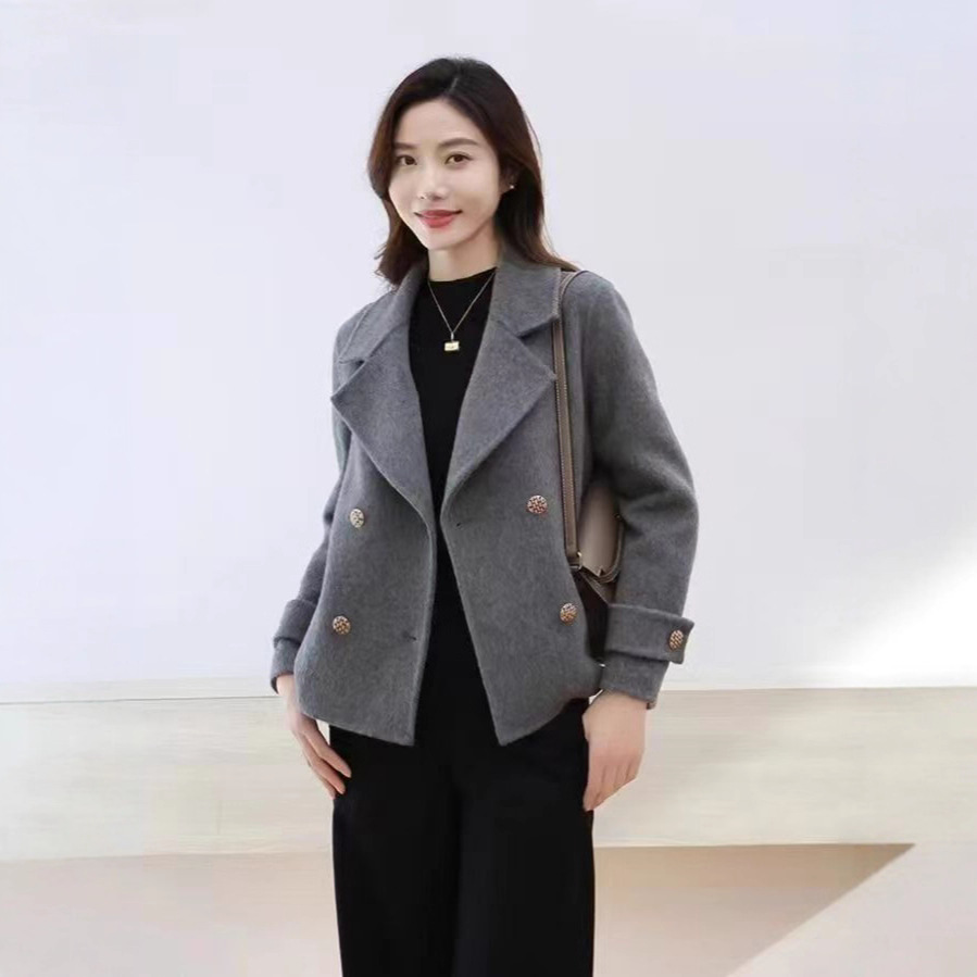 Spring and Autumn 2024 New High-end Double-sided Wool Wool Fashionable All-match Jacket Top Dress Collar Explosions Women's Clothing