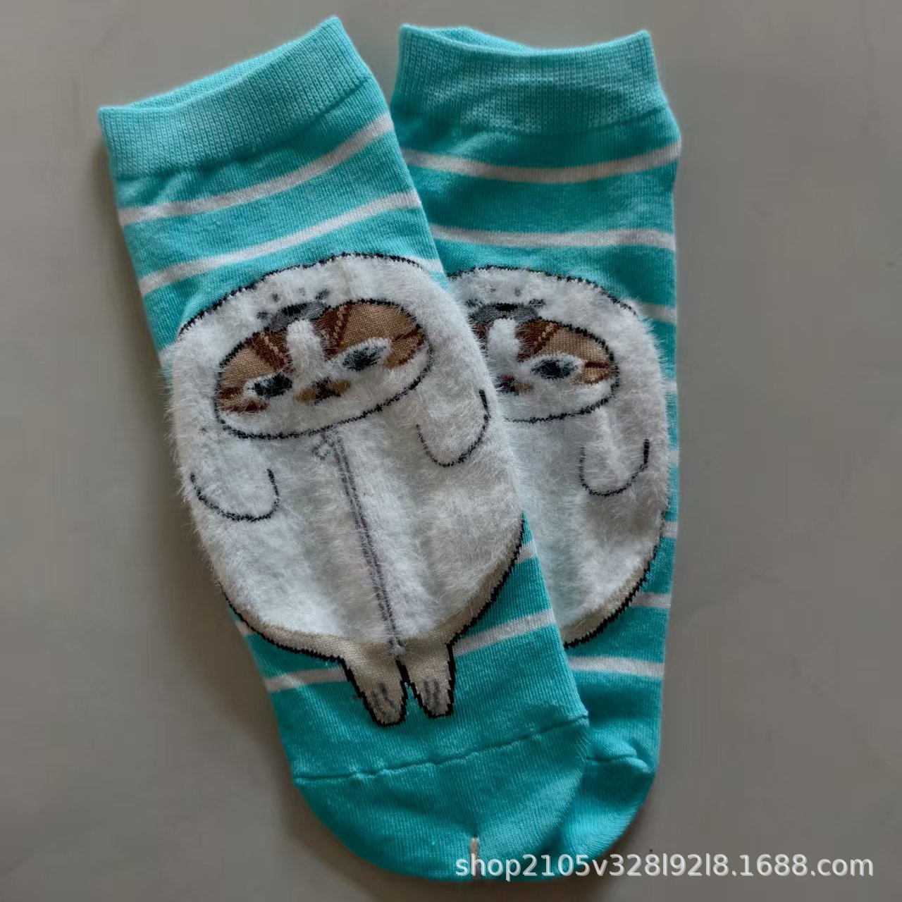 日单mofusand鲨鱼猫库存炸虾猫系列外贸出口女卡通棉袜短袜可爱袜
