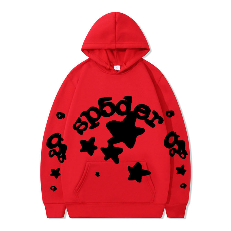 跨境 SP5DER蜘蛛网印花帽衫欧美潮牌大码宽松男女款连帽卫衣