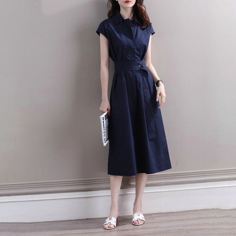 Shirt Dress Waist Defining Slimming Elegant French Design Chic Casual Wear for Women Wholesale Available