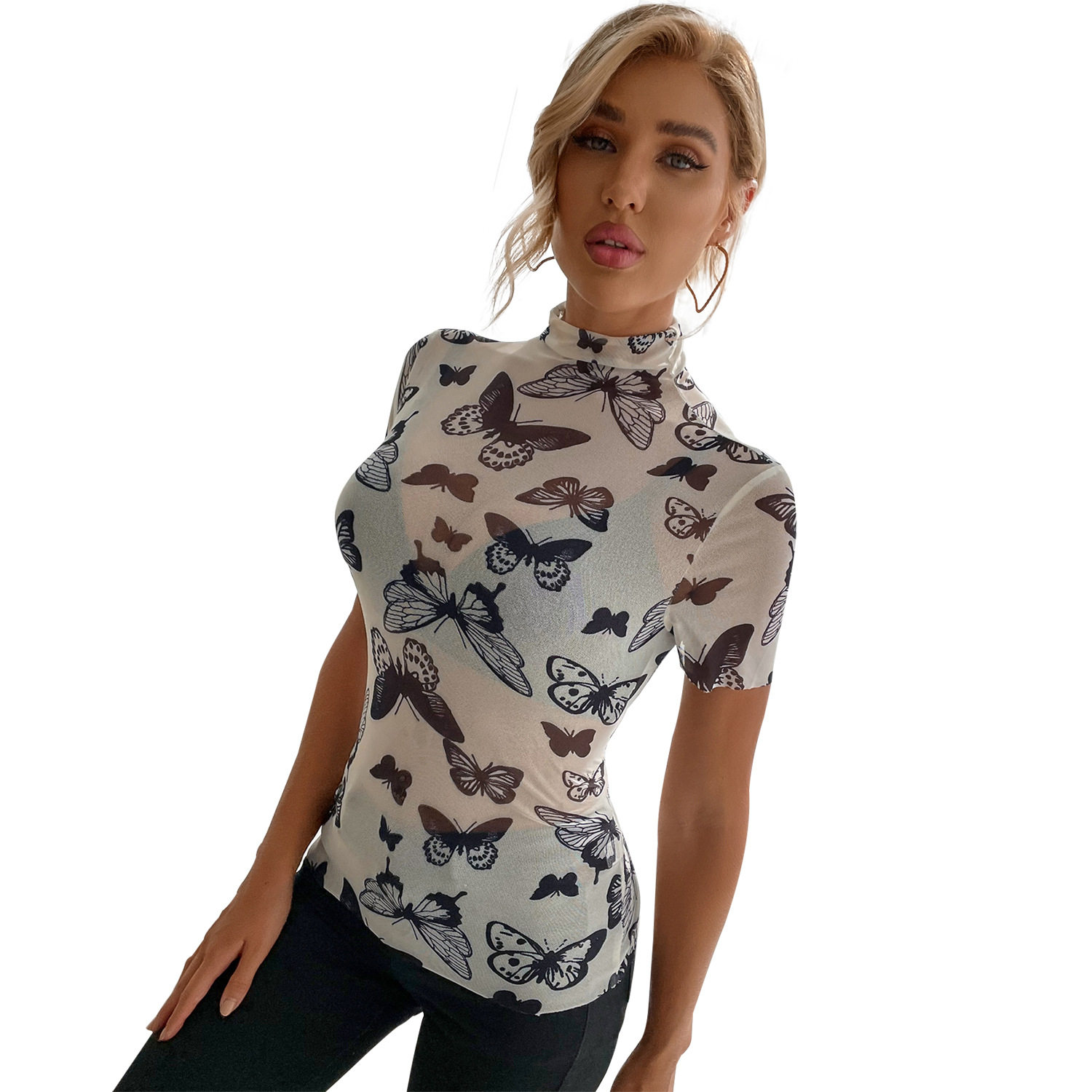 Fashionable Womens Printed Mesh T Shirt Slim Fit Casual Style Trendy Design Perfect for Everyday Wear Wholesale