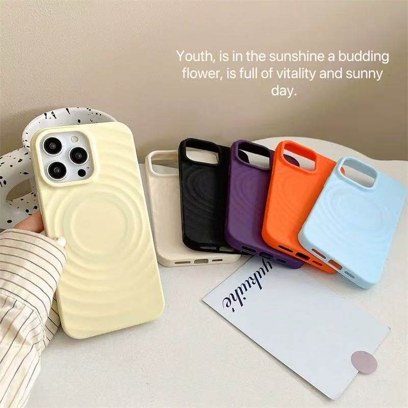 Suitable for Apple 17 Pro Max Full Coverage 14 13 Magnetic Sun Soft Shell Silicone Case 16 Circle Pattern Phone Case Cover