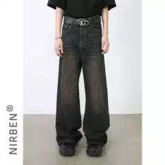 nirben Denim | New American style Pu handsome pants men's high sense European and American street retro jeans fashion brand