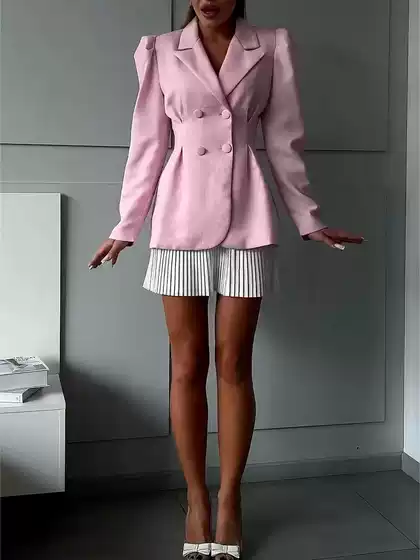 2023 Autumn New Amazon cross-border foreign trade European and American style pink girl heart breasted long sleeve small suit