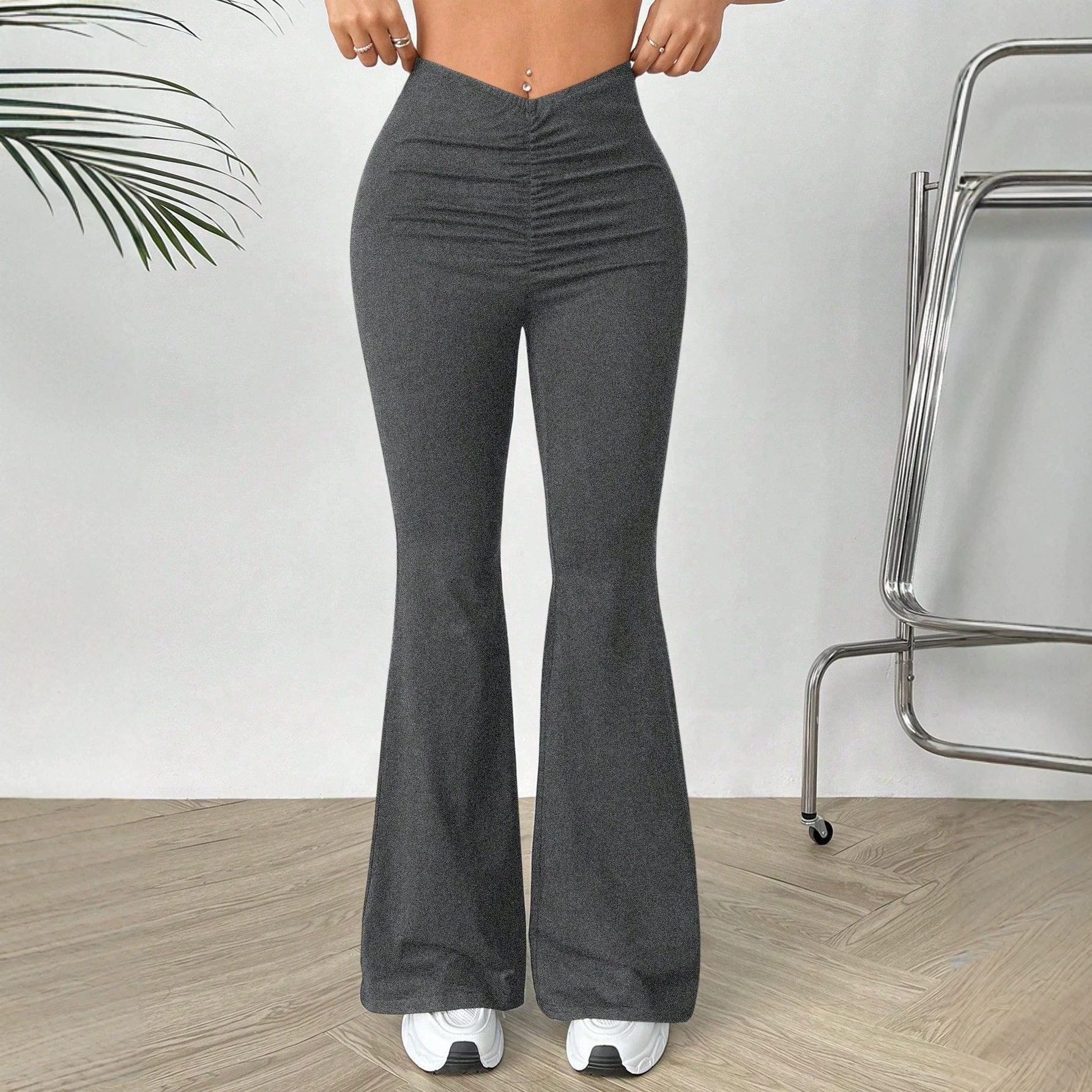 High Waisted V Neck Slim Fit Stretch Flare Pants Womens Casual Trousers Perfect for Everyday Wear Ready to Ship