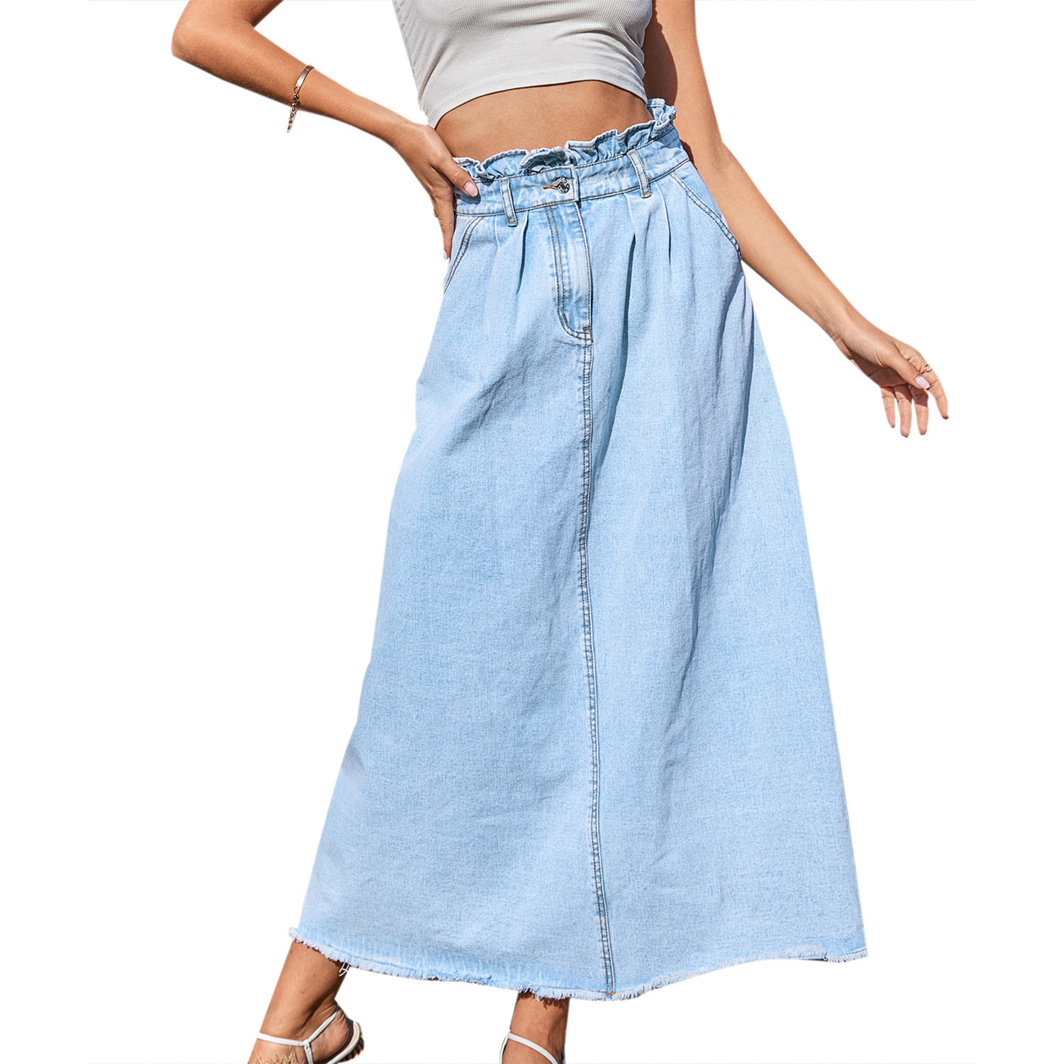High Waisted A Line Denim Skirt Flattering Fit Stylish Design Versatile for Casual or Dressy Occasions Wholesale