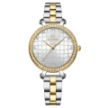 Gold case, white dial, white strap with gold accents