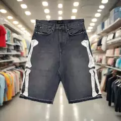 Cross-Border European and American Wholesale Foreign Trade Letter Embroidery Retro Jeans Men's Y2K Casual Embroidered Bone Denim Shorts