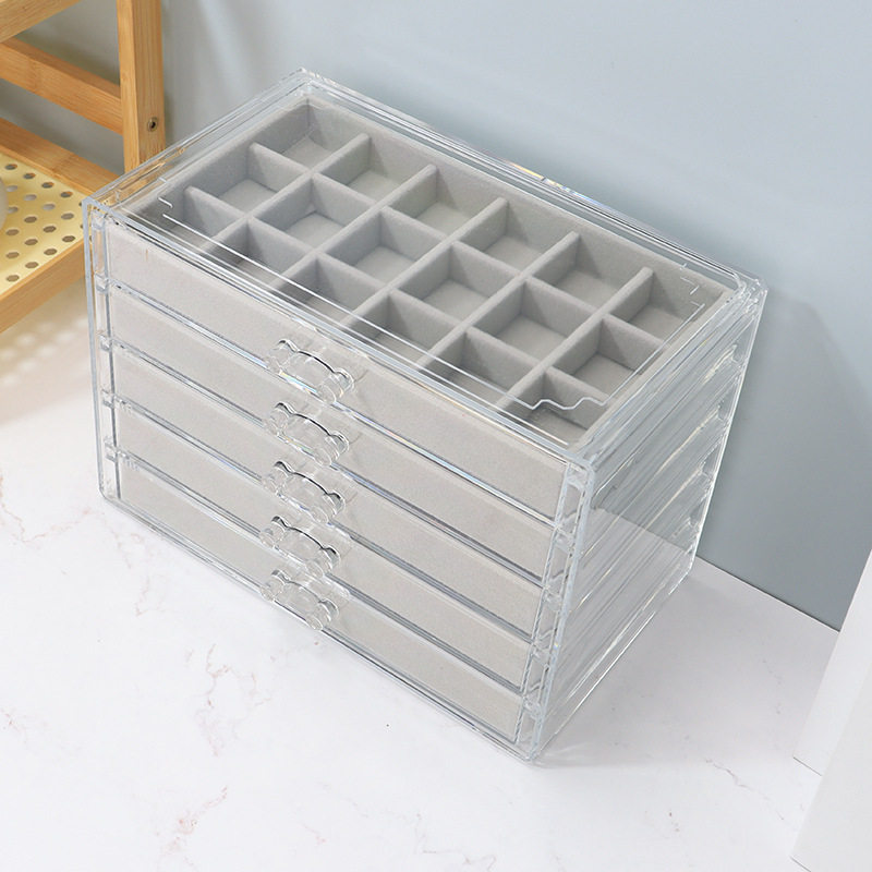 5/6-Layer Drawer-Type Multi-Grids Rock Collection Display Box Crystal Stone Jewelry Display Storage Box