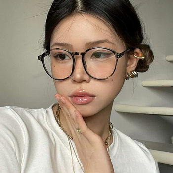 Milk Tea Color Rice Nail Round Glasses Frame 2024 New Style Plain Face Flat Glasses Trendy Women's Internet Celebrant Same Style Glasses Frame